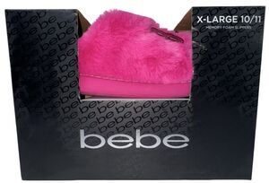 Bebe Womens Size X-Large 10/11 House Shoes Slippers Pink Fur Winter Cozy New
